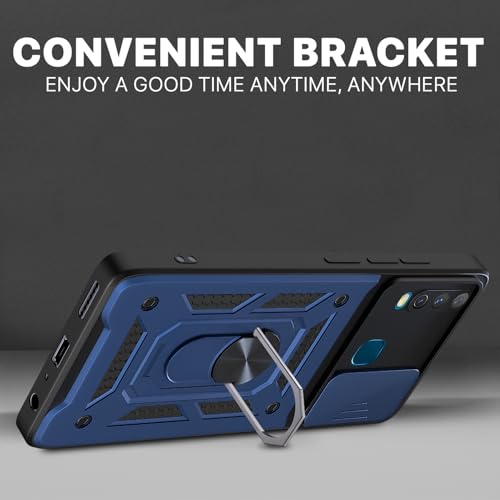 Pikkme Back Cover for Vivo Y12 / Y15 / Y17 / U10 | Sliding Camera Shield with Ring Stand | D10 Full Camera Protection Bumper Case (Blue) - Image 3