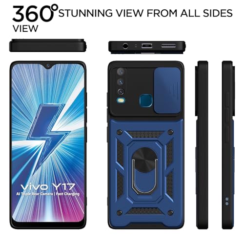 Pikkme Back Cover for Vivo Y12 / Y15 / Y17 / U10 | Sliding Camera Shield with Ring Stand | D10 Full Camera Protection Bumper Case (Blue) - Image 5
