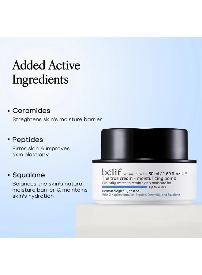 belif The True Cream Moisturizing Bomb 50ml | Intense Face Moisturizer for Dry, Sensitive Skin | 26-Hour Hydration with Panthenol, Oat & Comfrey | Hydrating Cream for Women & Men - Image 2