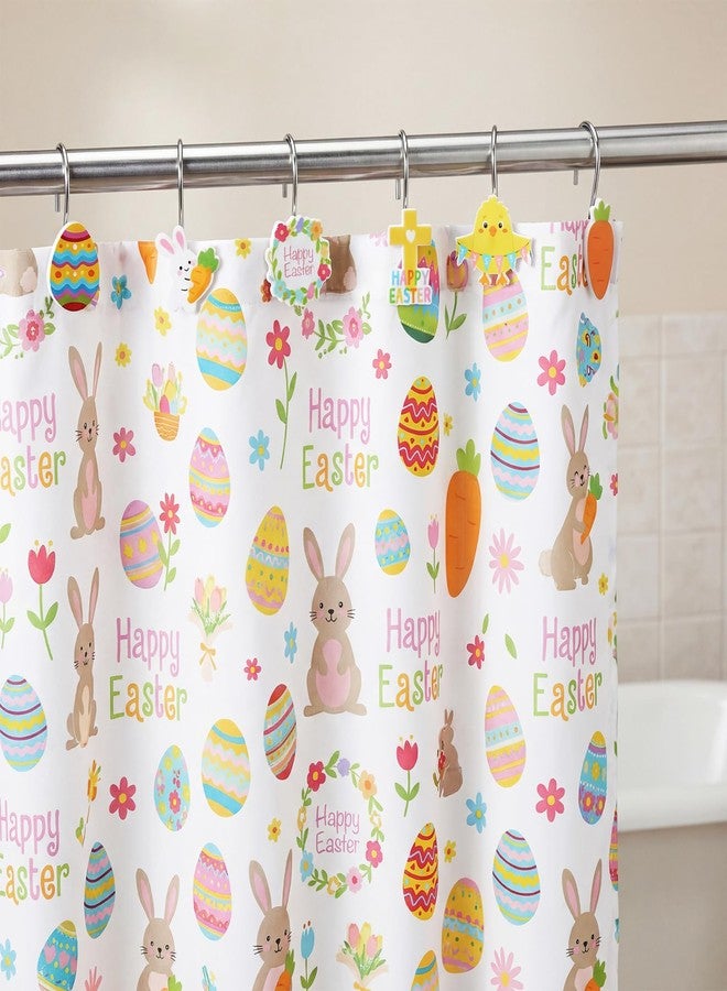 Jetec 12 Pcs Easter Shower Curtain Hooks Curtain Hanger Hooks Metal Rustproof Bathroom Room Pendants Decor Accessories with Bunny Happy Easter Egg Carrot Flower Chick Rabbit Stainless Curtains Rings - Image 4