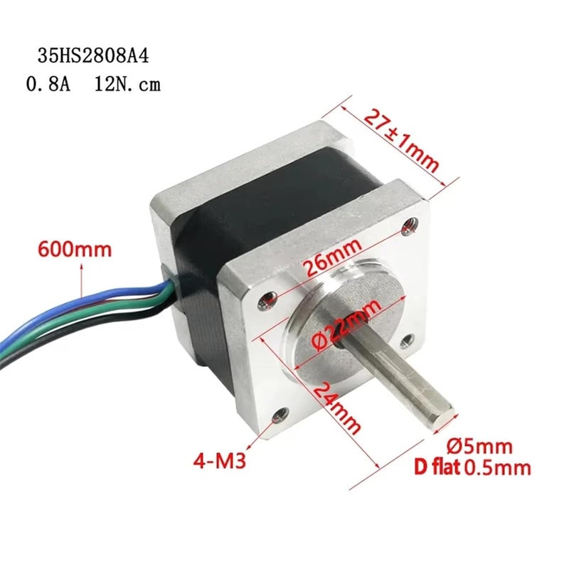 محرك خطوي 12 نيوتن-سنتيمتر 0.8 أمبير 28 ملم طول الجسم عمود مزدوج المخرج - Image 4