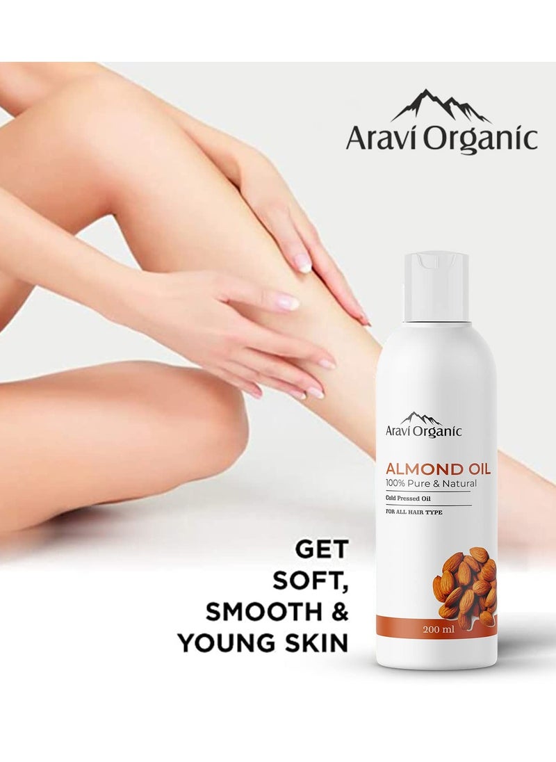 Aravi Organic - Aravi Organic 100% Pure Organic Cold Pressed Badam Rogan Sweet Almond Oil For Healthy Hair and Skin 200ml - Image 1