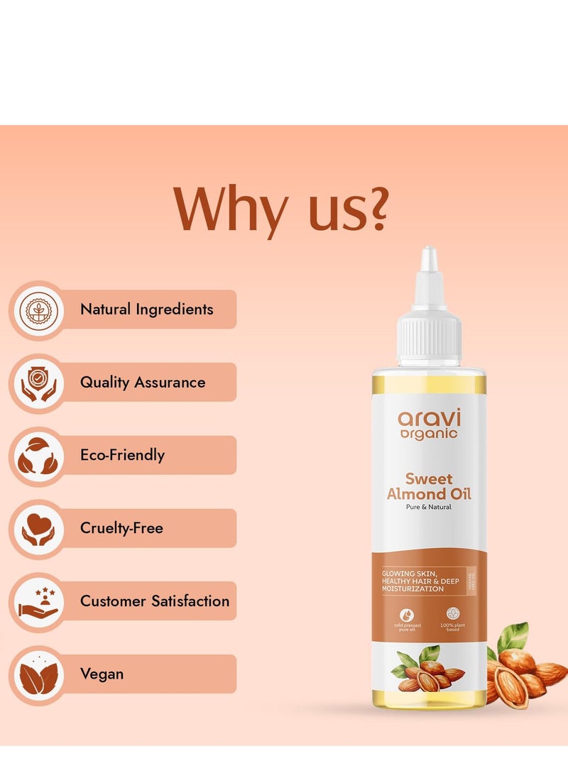 Aravi Organic - Aravi Organic 100% Pure Organic Cold Pressed Badam Rogan Sweet Almond Oil For Healthy Hair and Skin 200ml - Image 1