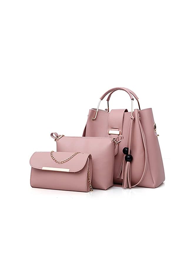 vesus 3 Pack Women Totes Sets,Tassel Ball Decoration Soft PU Leather,Tote Bag Shoulder Bags Crossbody Bag.(Pink) - Image 2