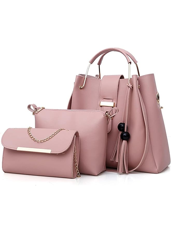 vesus 3 Pack Women Totes Sets,Tassel Ball Decoration Soft PU Leather,Tote Bag Shoulder Bags Crossbody Bag.(Pink) - Image 1