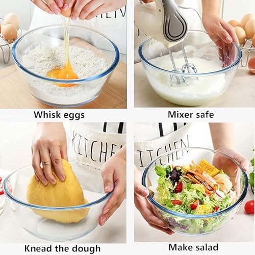 Femora Borosilicate Glass Serving and Mixing Bowl Set | 1 Year Warranty | Microwave, Oven & Freezer Safe Utensils (Set of 3-700, 1050, 1650 ML) - Image 4