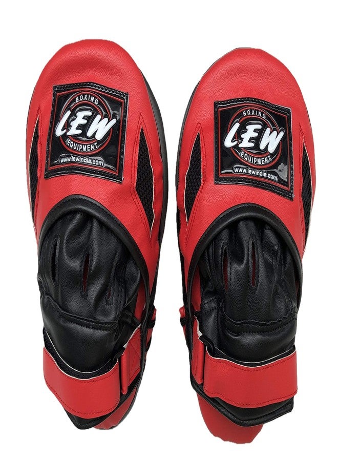 LEW Pre Curved Boxing/Kick Boxing/MMA/Muay Thai with a Pair of Hand Wraps Synthetic Leather Pleather Focus Pad (Black & Red) - Image 3