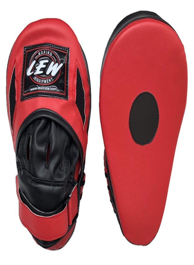 LEW Pre Curved Boxing/Kick Boxing/MMA/Muay Thai with a Pair of Hand Wraps Synthetic Leather Pleather Focus Pad (Black & Red) - Image 2