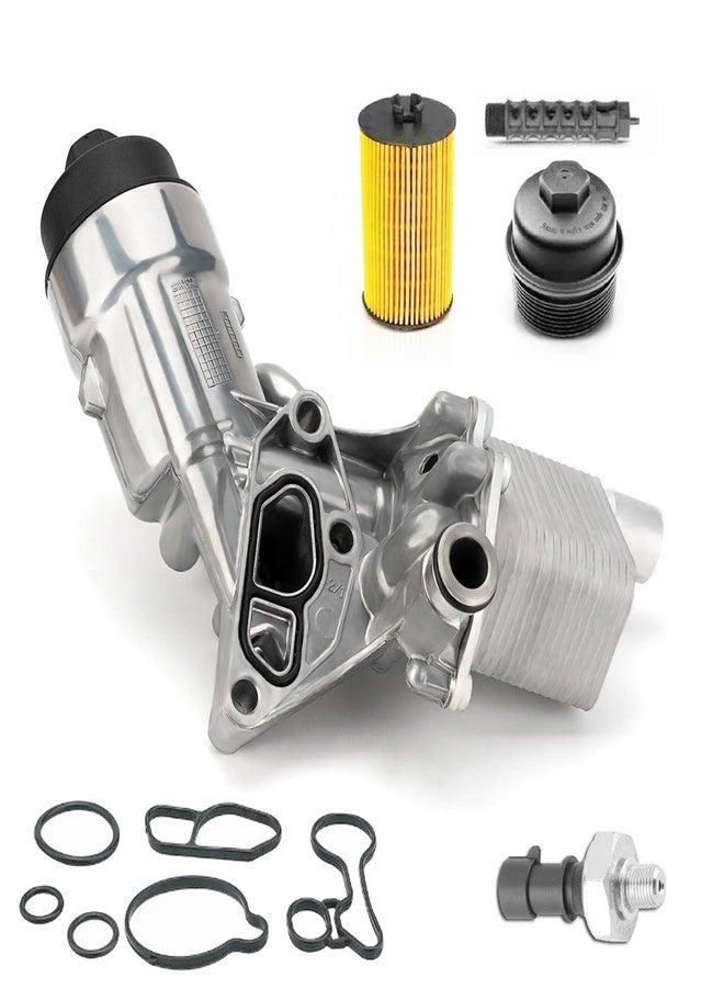 مجموعة محول مبرد زيت المحرك وفلتر الزيت من الألومنيوم من Qagea مع حشيات 918-428 55566784، مناسبة لسيارات شيفروليه كروز 2011-2015، كروز ليميتد 2016، سونيك 2012-2020، تراكس 2015-2021، وبويك إنكور 1.4 لتر 2013-2021 - Image 1