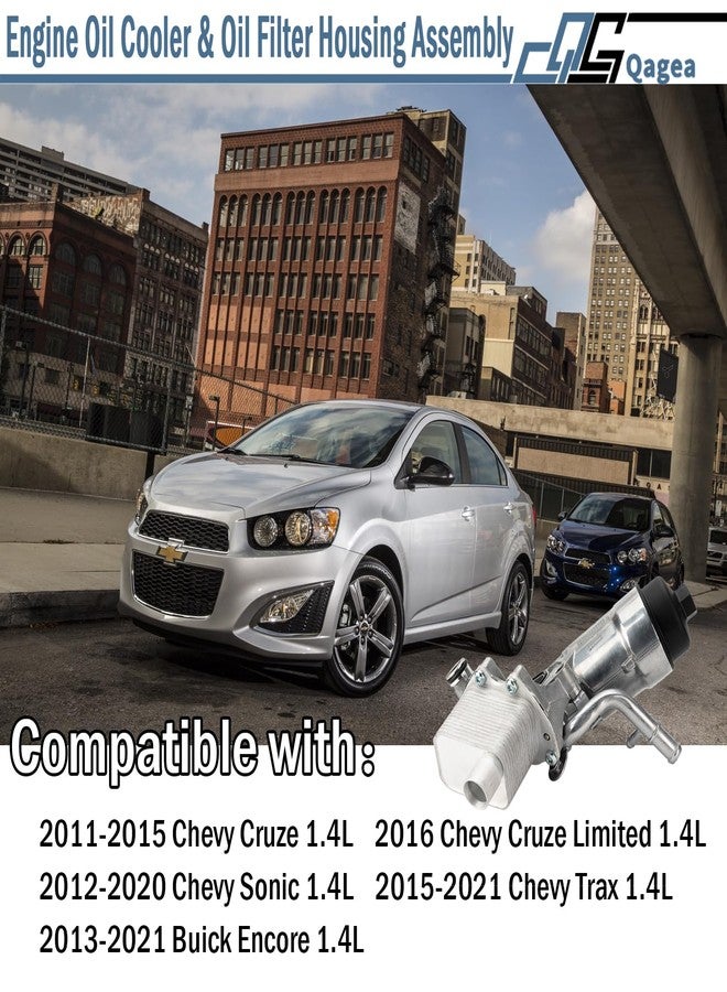 مجموعة محول مبرد زيت المحرك وفلتر الزيت من الألومنيوم من Qagea مع حشيات 918-428 55566784، مناسبة لسيارات شيفروليه كروز 2011-2015، كروز ليميتد 2016، سونيك 2012-2020، تراكس 2015-2021، وبويك إنكور 1.4 لتر 2013-2021 - Image 2