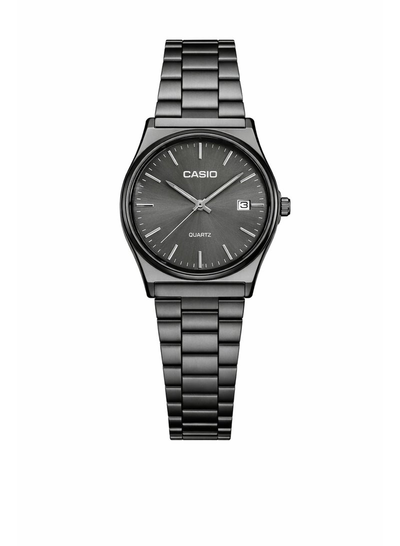 ساعة كاسيو كوارتز من الفولاذ المقاوم للصدأ - مينا رمادي داكن (لون أسود)
