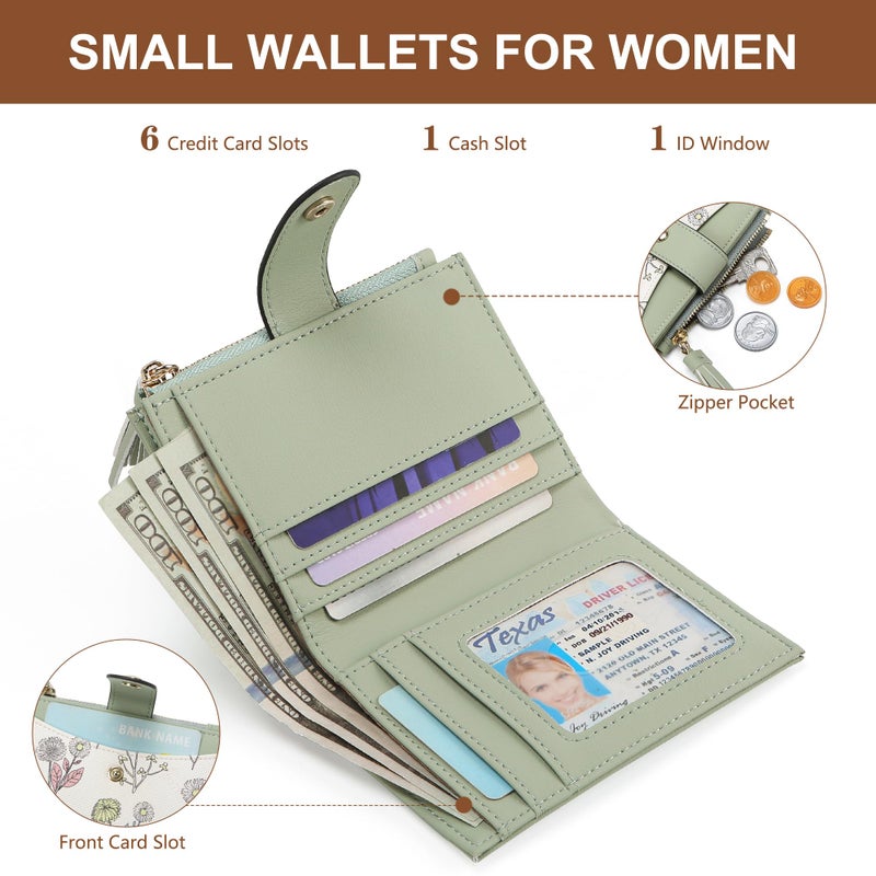 yiijay Small Wallet for Women RFID Blocking Tassle Bifold Slim Thin Leather Wallet Credit Card Holder Wallet Ladies Mini Wallet with Widened Zipper Pocket - Image 2