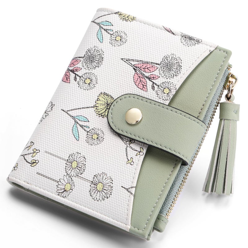 yiijay Small Wallet for Women RFID Blocking Tassle Bifold Slim Thin Leather Wallet Credit Card Holder Wallet Ladies Mini Wallet with Widened Zipper Pocket - Image 1