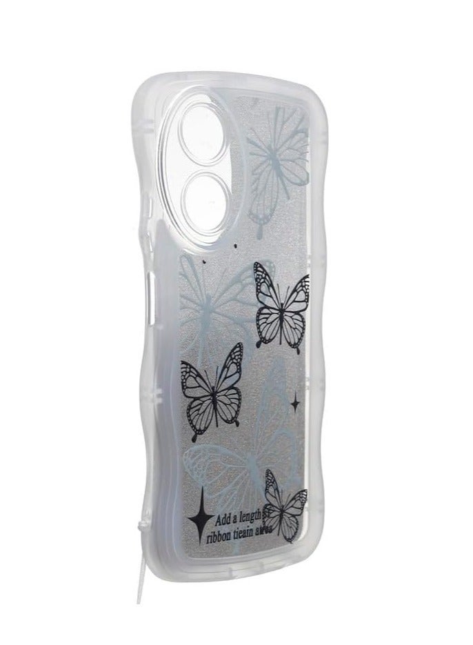 Plastic Back Cover With Series For Oppo A58 4G , transparent  with Black butter flys  C.f.s.s8-176 - Image 2