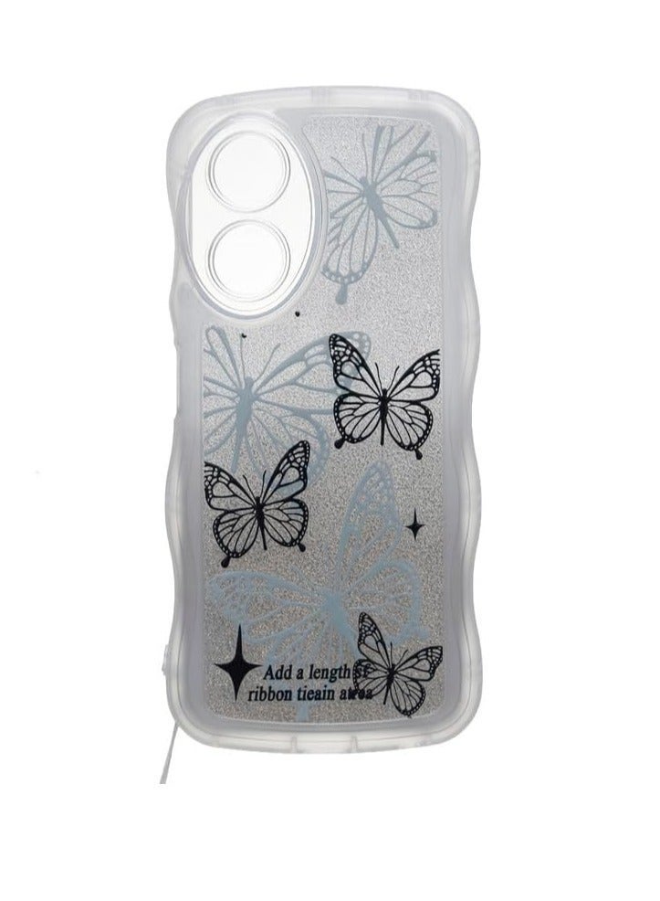 Plastic Back Cover With Series For Oppo A58 4G , transparent  with Black butter flys  C.f.s.s8-176 - Image 1