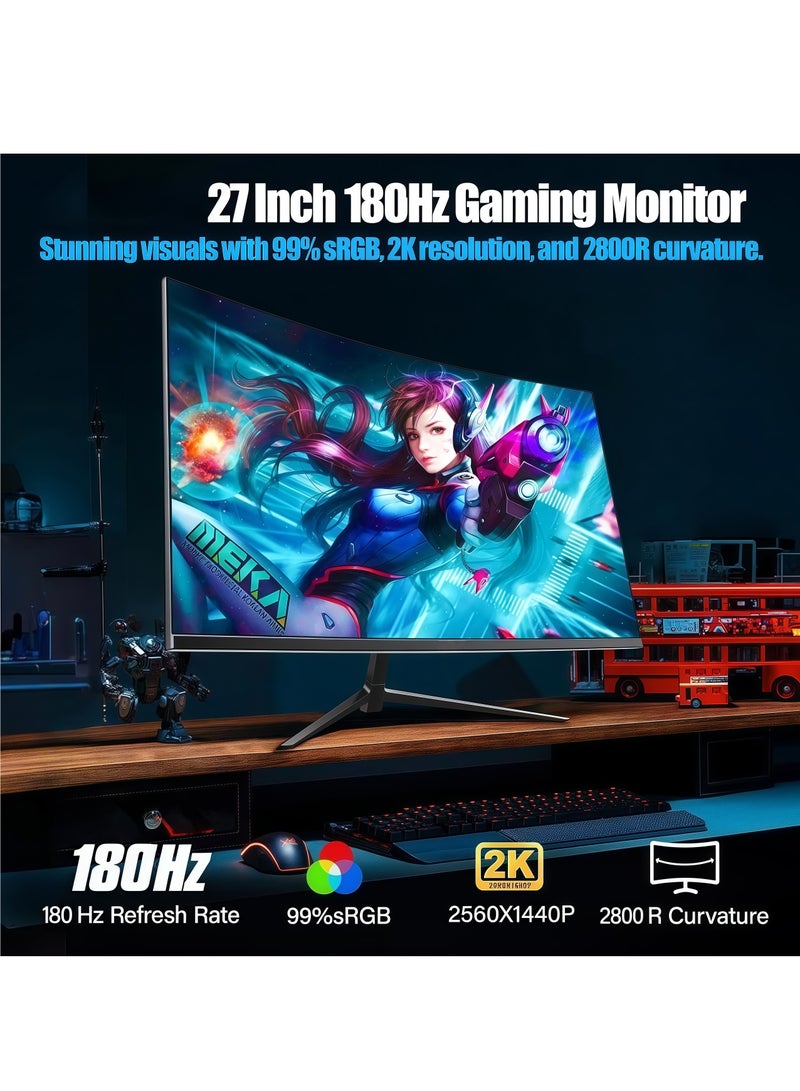 فلاشهوك شاشة كمبيوتر منحنية مقاس 27 بوصة، 180 هرتز، QHD 1440p، HDR، 99% sRGB، 2800R، متوافقة مع VESA، للكمبيوتر اللوحي/الكمبيوتر المكتبي/PS4، حواف ضيقة على ثلاثة جوانب، فلتر للضوء الأزرق، 2 منفذ HDMI، 2 منفذ DP ومنفذ صوت - أبيض  - Image 2