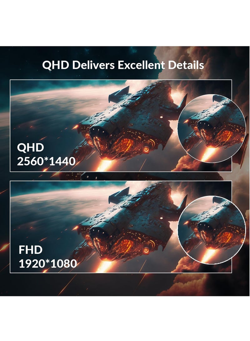 فلاشهوك شاشة كمبيوتر منحنية مقاس 27 بوصة، 180 هرتز، QHD 1440p، HDR، 99% sRGB، 2800R، متوافقة مع VESA، للكمبيوتر اللوحي/الكمبيوتر المكتبي/PS4، حواف ضيقة على ثلاثة جوانب، فلتر للضوء الأزرق، 2 منفذ HDMI، 2 منفذ DP ومنفذ صوت - أبيض  - Image 4