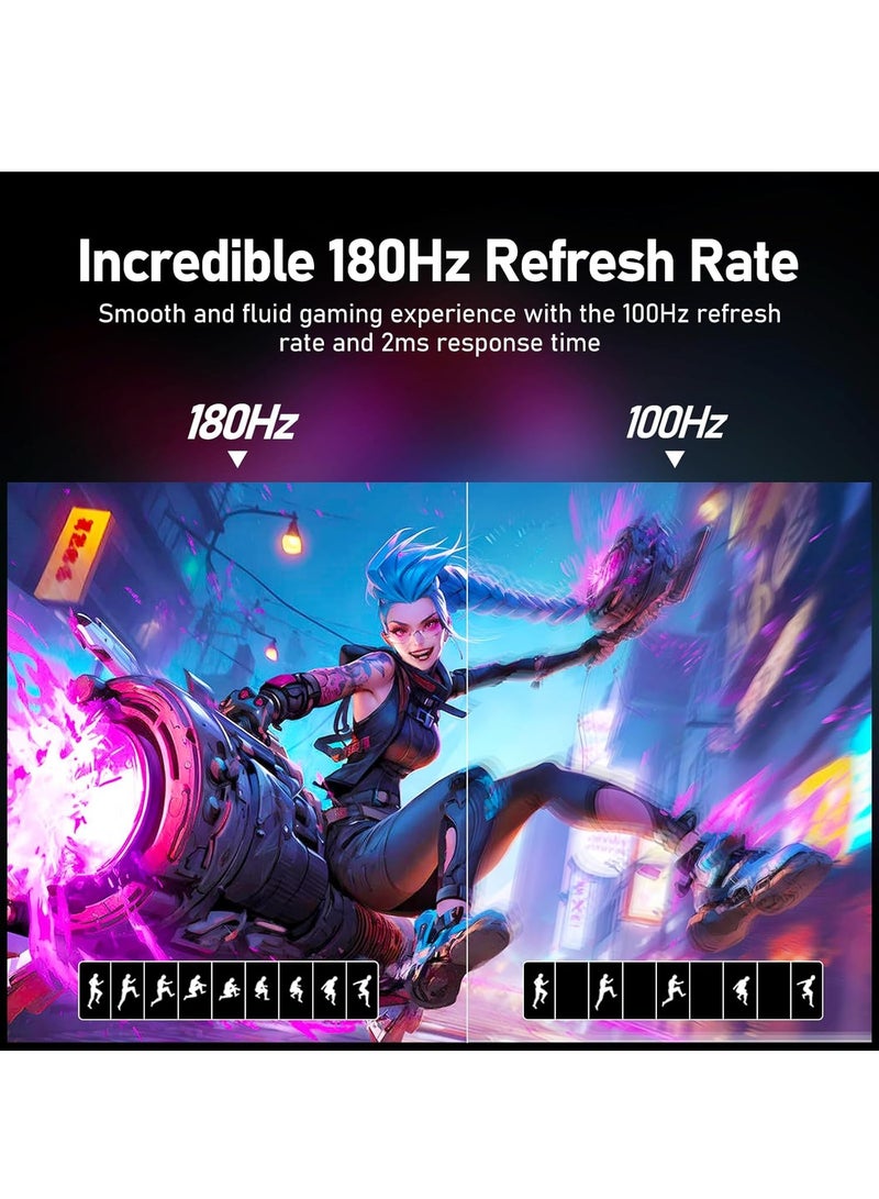 فلاشهوك شاشة كمبيوتر منحنية مقاس 27 بوصة، 180 هرتز، QHD 1440p، HDR، 99% sRGB، 2800R، متوافقة مع VESA، للكمبيوتر اللوحي/الكمبيوتر المكتبي/PS4، حواف ضيقة على ثلاثة جوانب، فلتر للضوء الأزرق، 2 منفذ HDMI، 2 منفذ DP ومنفذ صوت - أبيض  - Image 5
