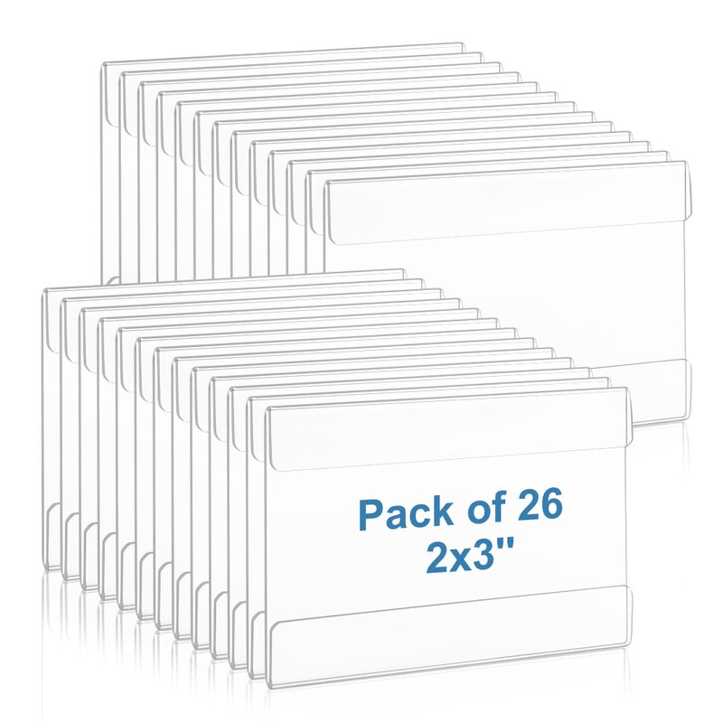 Lesnlok 26 Pack Wall Mount Acrylic Sign Holder 2x3 inchWith 3M Tape Adhesive for Office Home Store Restaurant No Drilling