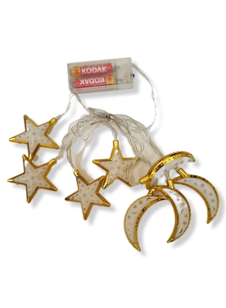 Al Zaabiah Gold Lanterns Moon & Stars Multicolor LED String Lights | Ramadan & Eid Festive Decoration - Image 1
