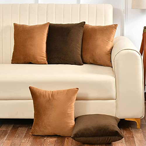 Yellow Weaves Soft Velvet Fabric 250 TC Cushion Cover 12 X 12 Inches, Set Of 5, (Multicolour) - Image 1