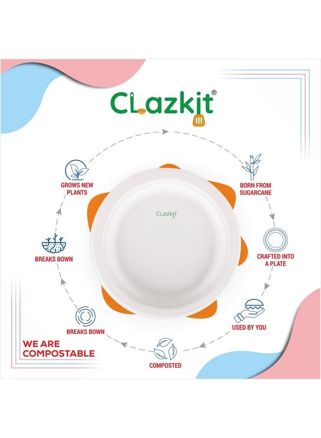 Clazkit 7 Inch Round Bagasse Plates (25 Pc) - Bamboo-Like Party Pack, Biodegradable Eco-Friendly Alternative to Plastic and Paper - Image 3