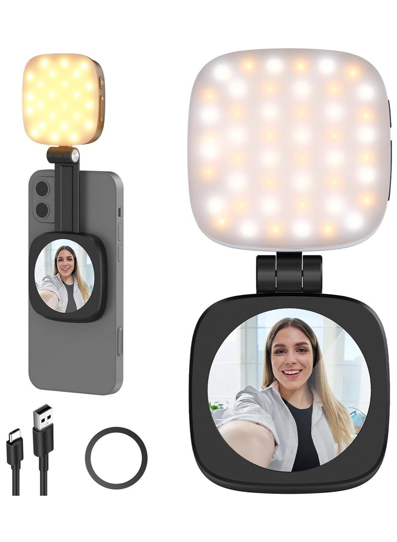 ONLYMAY Magnetic Selfie Light Compatible with MagSafe iPhone,CRI95 700lx/0.3m Folding LED Phone Fill Ring Lighting with Mirror for Zoom Makeup Photography Recording Video Conference, Black  - Image 1