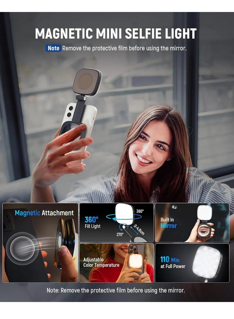ONLYMAY Magnetic Selfie Light Compatible with MagSafe iPhone,CRI95 700lx/0.3m Folding LED Phone Fill Ring Lighting with Mirror for Zoom Makeup Photography Recording Video Conference, Black  - Image 3
