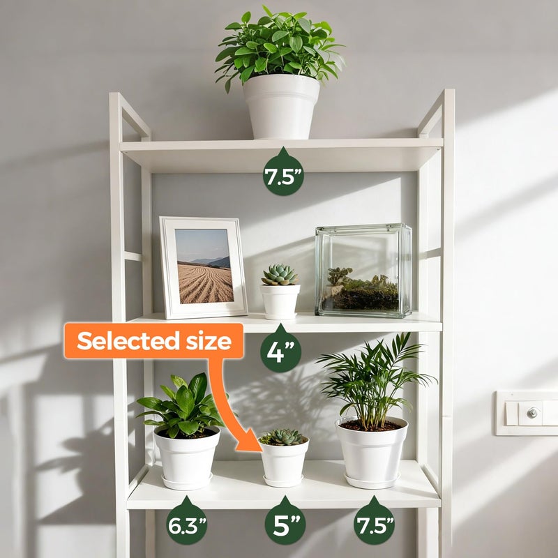T4U 5 Inch Plant Pot 8-Pack, Plastic Pots with Drainage Hole and Saucer, Decorative Flower Pots Bulk for African Violet, Snake Plant, Succulent and All House Plants Indoor (8pcs 5" Pots, White) - Image 5