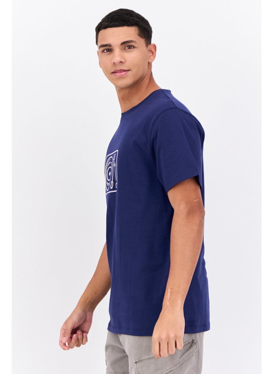 French Connection Men Crew Neck Short Sleeve Printed T-Shirts, Navy Blue  - Image 2