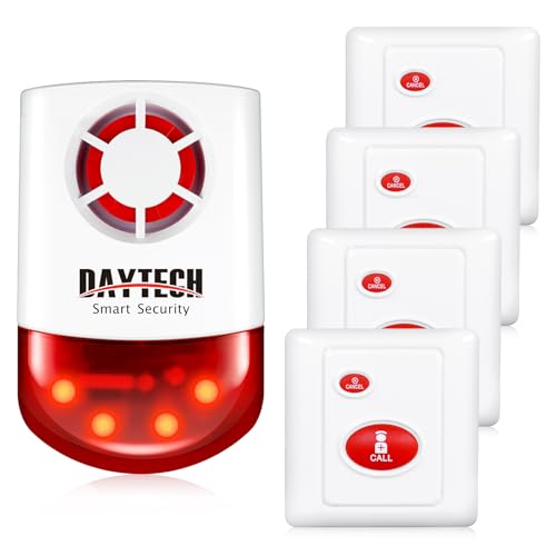 Daytech Remote Emergency Strobe Siren Alarm Kit Waterproof Outdoor Loud Panic Sos Warning System for Business Home Shop Hotel School 800ft 1 Red Flashing Siren+ 4 Call Buttons - Image 1