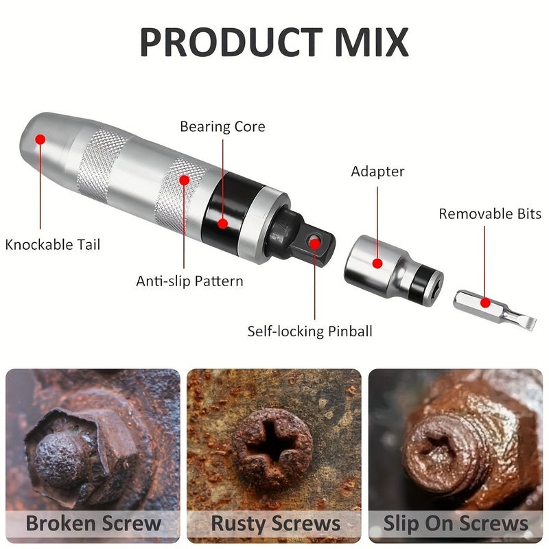 13pc Impact Screwdriver Set with Chisel Bits Multifunctional Metal Screw Extractor No Power Required - Image 3
