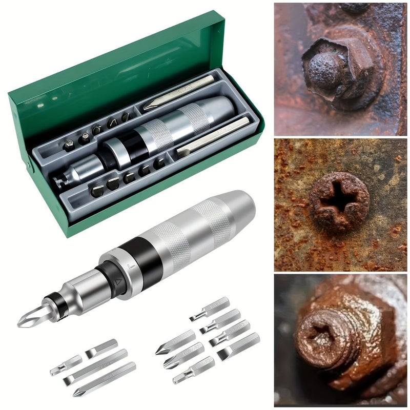 13pc Impact Screwdriver Set with Chisel Bits Multifunctional Metal Screw Extractor No Power Required - Image 2