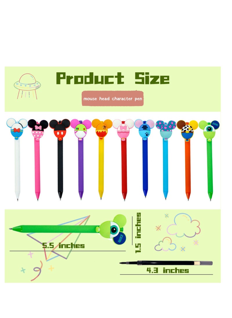 Generic 10pcs Mouse Head Character Ears Pens Set, Retractable Ballpoint Pen, Multi Color Jumbo Autograph Princess Pencil Signature Office Desk Stationary Accessories, Gift for Teacher Student  - Image 3