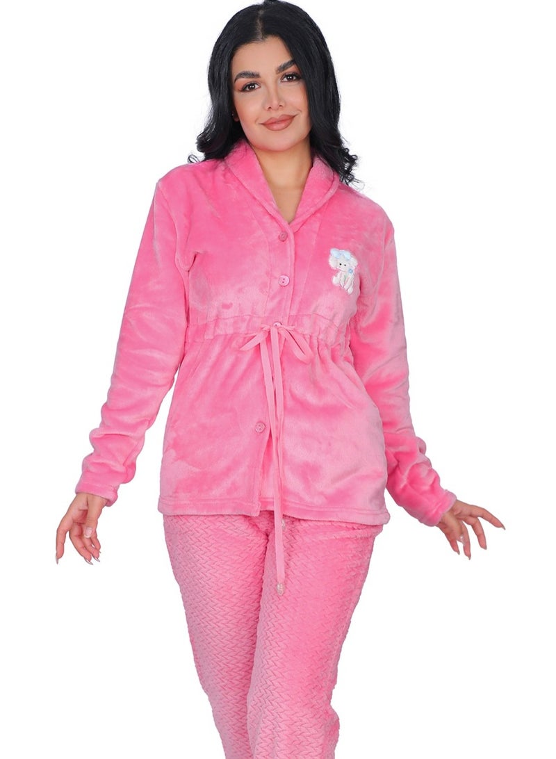 دعدوش  بيجامة نسائية شتوية من الفرو الناعم، طقم بيجامة حريمي من قطعتين للمنزل، مريحة ودافئة,بيجامه شتوية للنساء توفر تغطية كاملة للنساء من دعدوش , - Image 4