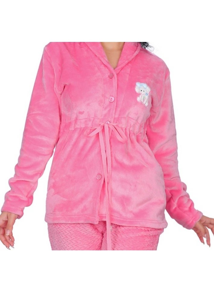 دعدوش  بيجامة نسائية شتوية من الفرو الناعم، طقم بيجامة حريمي من قطعتين للمنزل، مريحة ودافئة,بيجامه شتوية للنساء توفر تغطية كاملة للنساء من دعدوش , - Image 2