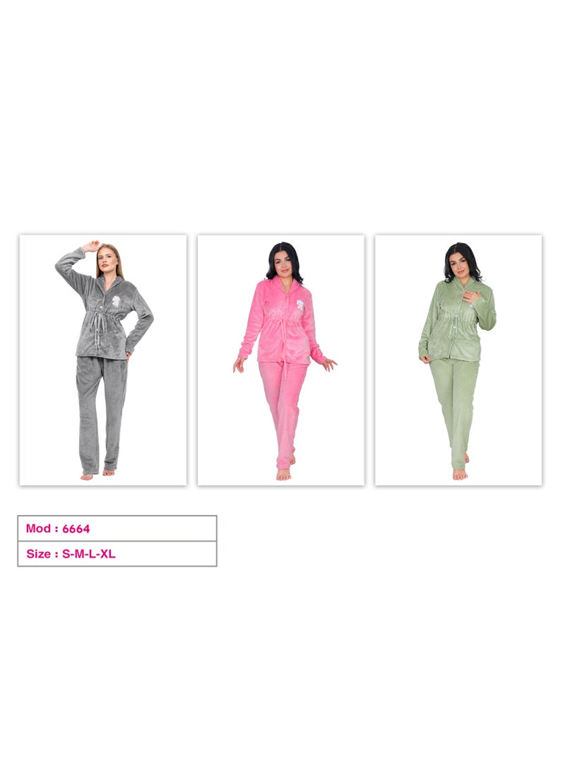 دعدوش  بيجامة نسائية شتوية من الفرو الناعم، طقم بيجامة حريمي من قطعتين للمنزل، مريحة ودافئة,بيجامه شتوية للنساء توفر تغطية كاملة للنساء من دعدوش , - Image 5