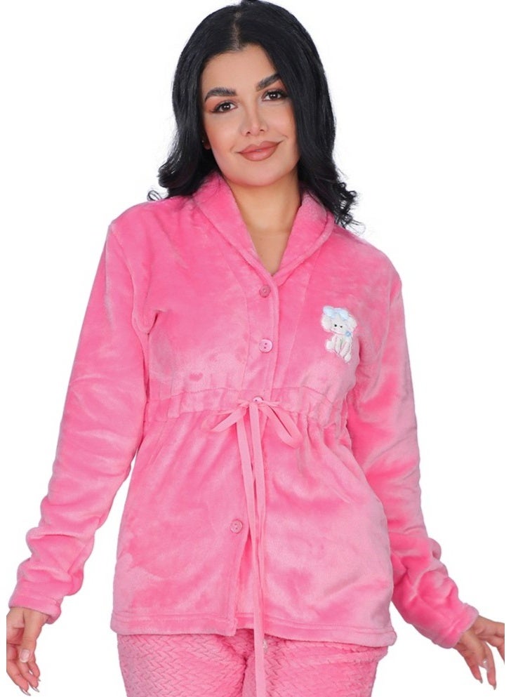 دعدوش  بيجامة نسائية شتوية من الفرو الناعم، طقم بيجامة حريمي من قطعتين للمنزل، مريحة ودافئة,بيجامه شتوية للنساء توفر تغطية كاملة للنساء من دعدوش , - Image 3