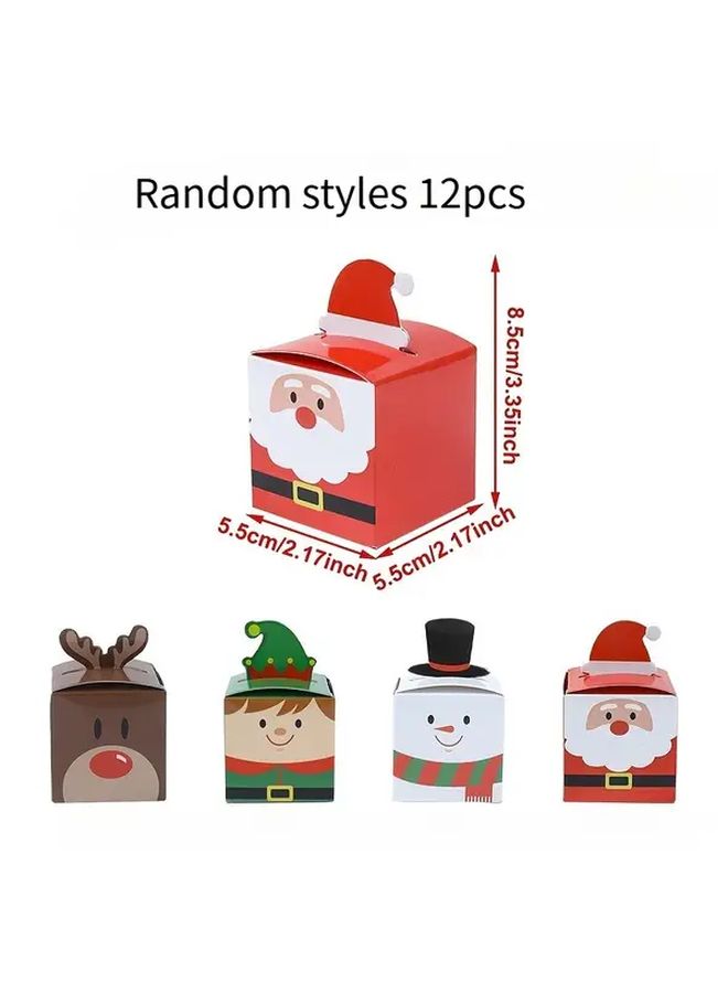 Festive Christmas Gift Box With Santa Claus Reindeer Snowman Design Mixed Holiday Decorations For Home New Year Winter Party Supplies Paper Material Perfect For Christmas Gifts Holiday Celebrations Best For C Random Style 12pcs - Image 3