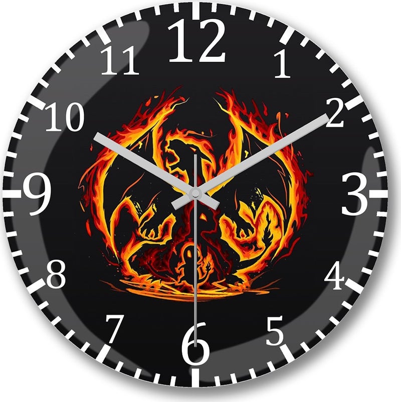 Print Shop Pokemon Charmander Evoluçao Wall Clock Curved Real Glass