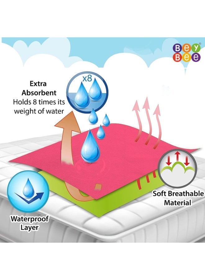 Bey Bee BeyBee Waterproof Quick Dry Sheet for Baby|Anti-Piling Fleece Extra Absorbent Washable Mattress Protector|Bed Protector Sheet for Toddler Small Combo 70x50 CM Pack of 3 Salmon Rose+Pink+Light Green - Image 3