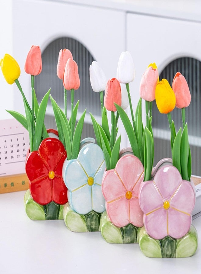 Busnos Red Makeup Brush Holder Pen Holder Office Desk Accessories Aesthetic Pencil Holders Cute Toothbrush Holders Flower Home Decor Vase Birthday Gifts for Women Vanity Kawaii Kitchen Utensil Holder - Image 3