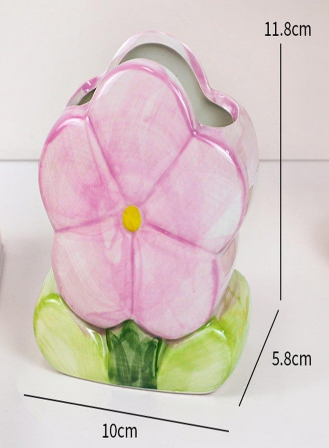 Busnos Red Makeup Brush Holder Pen Holder Office Desk Accessories Aesthetic Pencil Holders Cute Toothbrush Holders Flower Home Decor Vase Birthday Gifts for Women Vanity Kawaii Kitchen Utensil Holder - Image 4