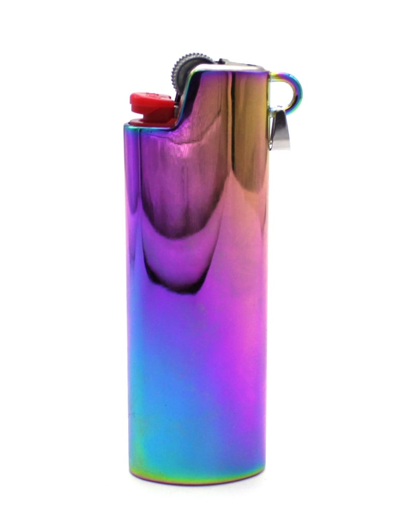 HUMWE غطاء علبة ولاعة HUMWE المعدنية القابلة لإعادة الاستخدام لولاعات Bic العادية مع حلقة إكسسوار قلادة بألوان قوس قزح