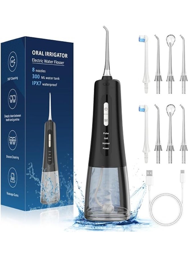 Cordless Water Flosser for Teeth, 300ML Portable Oral Irrigator with 4 Modes & 8 Jet Tips, USB-C Rechargeable Dental Water Jet Flosser, IPX7 Waterproof - Image 1