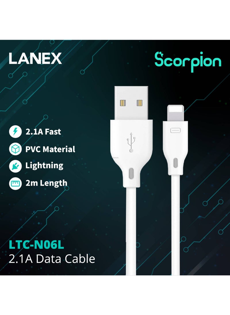 LANEX - Lanex 2.1A Fast Charge USB to Lightning Cable 2M - LTC N06L - Image 1