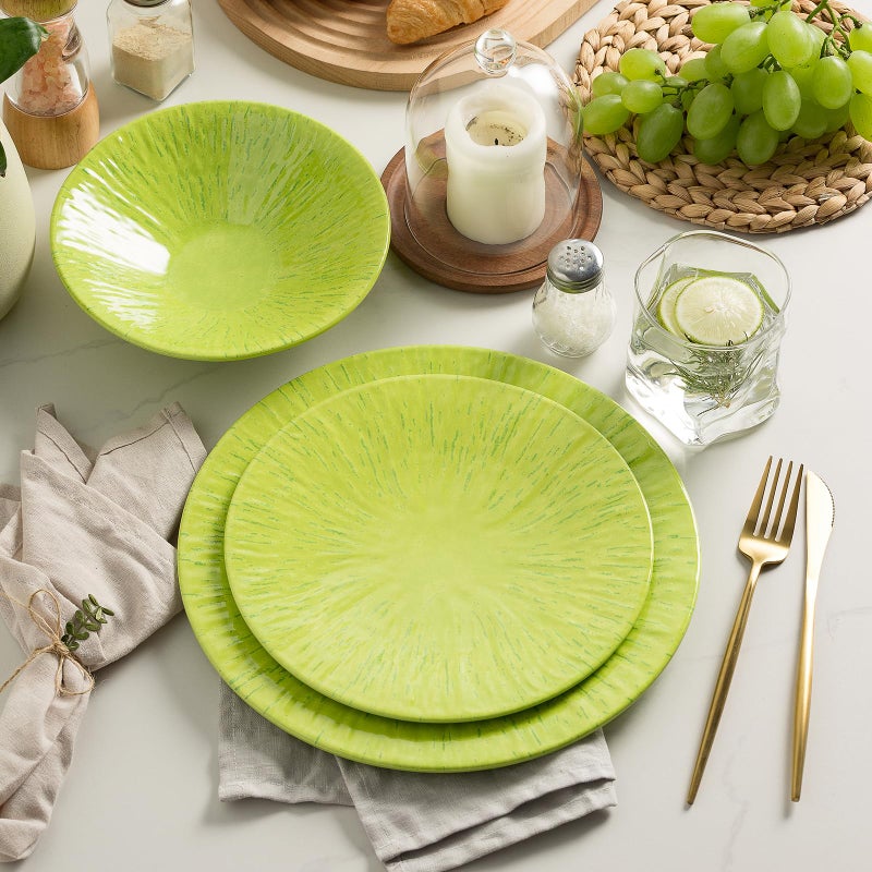 MissYIP 12 Pcs Melamine Dinnerware Set  Unbreakable Melamine Dish Set Setervice for 4Dishwasher Safe Melamine Plates and Bowls  Ideals for Party CampingIndoor and Outdoor UseLight Green