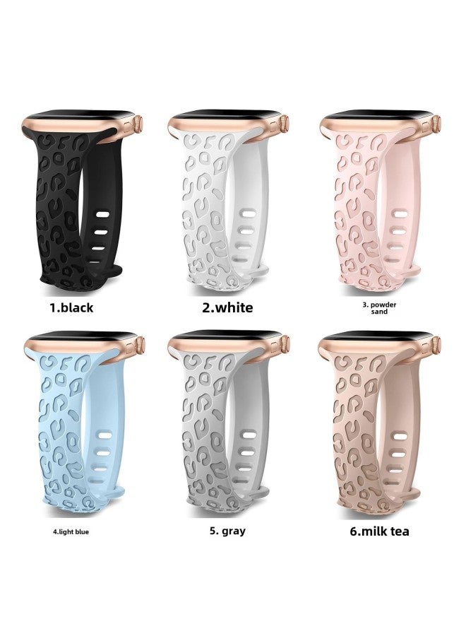 Applicable To Apple Watch Band Applewatch8 Generation/S9 Small Man Waist Butterfly Buckle Carved Concave Leopard Print Silicone Strap-Color:Smoked Clothes Ash 38/40/41MM  - Image 3