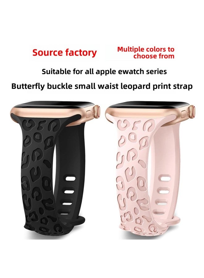 Applicable To Apple Watch Band Applewatch8 Generation/S9 Small Man Waist Butterfly Buckle Carved Concave Leopard Print Silicone Strap-Color:Smoked Clothes Ash 38/40/41MM  - Image 2