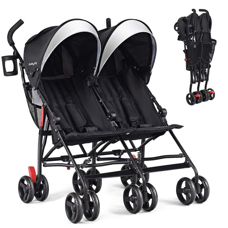 BABY JOY Double Umbrella Stroller Lightweight Travel Side by Side Twin Stroller with Large Storage Cup Holder 5Point Safety Harness Adjustable Canopy Compact Fold for Infant and Toddler Black